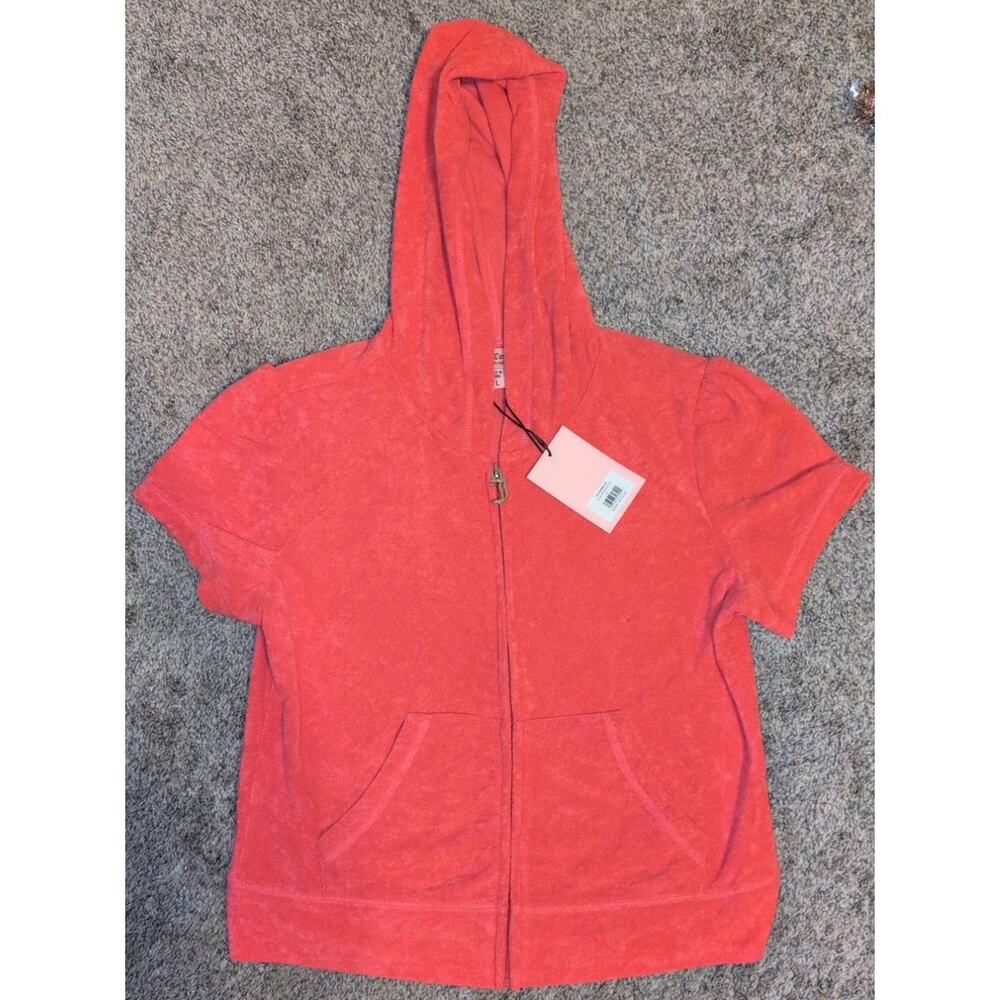 Juicy Couture Terry Cloth Zip-Up Hoodie Hot Pink NWT Size Large (Short Sleeve) - Picture 2 of 4